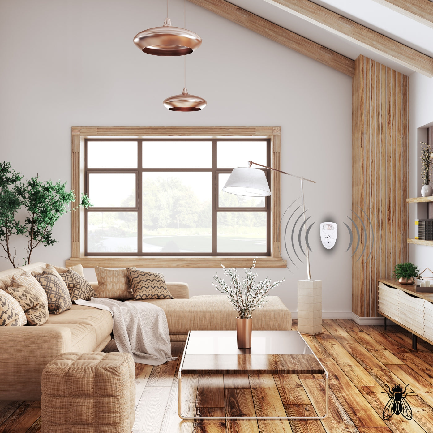 ultrasonic flies repeller on a living room wall